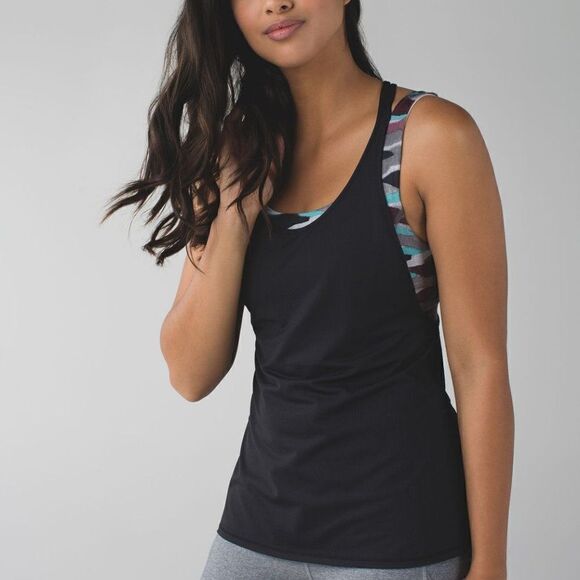Lululemon All Sport Support Tank Black  Mini Coast Camo Multi - Picture 2 of 11